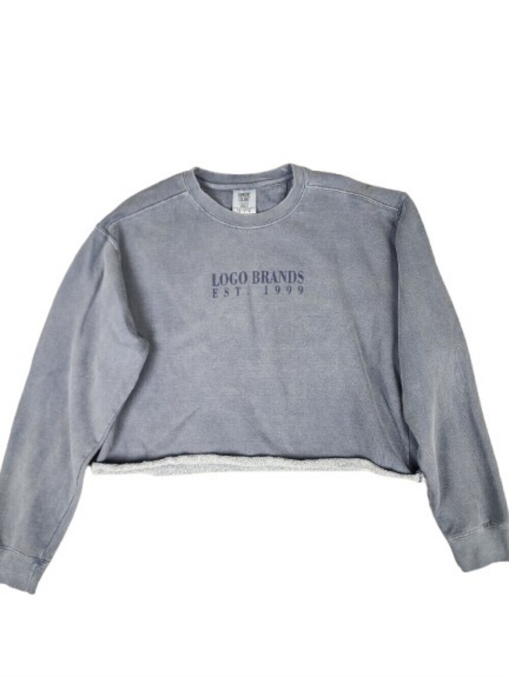Comfort Colors Gray/Blue Logo Brands Cropped Crewneck Sweatshirt Womens Medium
